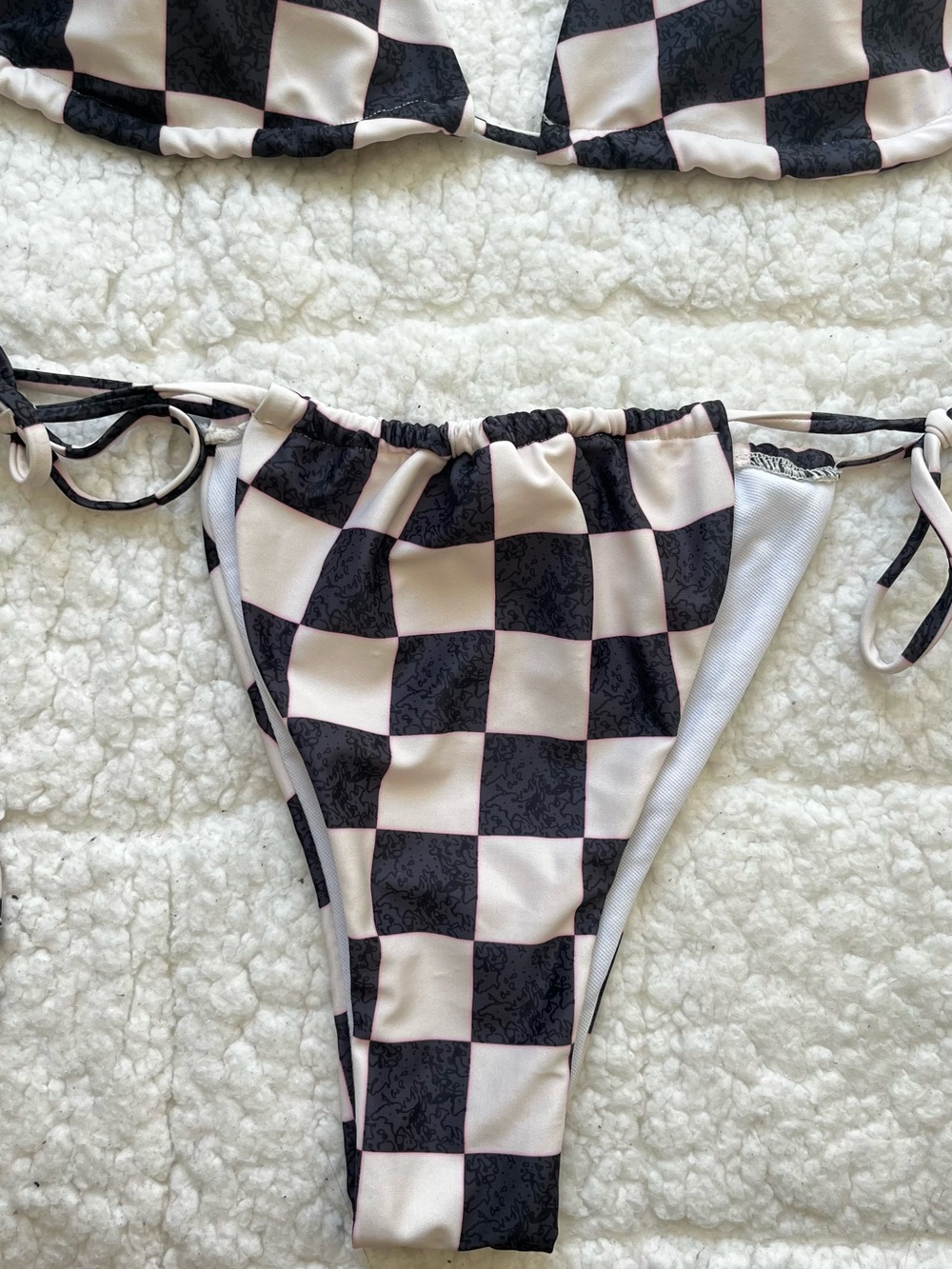 Checkerboard Tie-Side Triangle Bikini Set - Black & White - Picture 2 of 3